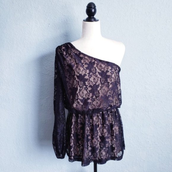 Bisou Bisou Black Lace Mini Dress One Shoulder XS - Picture 1 of 5